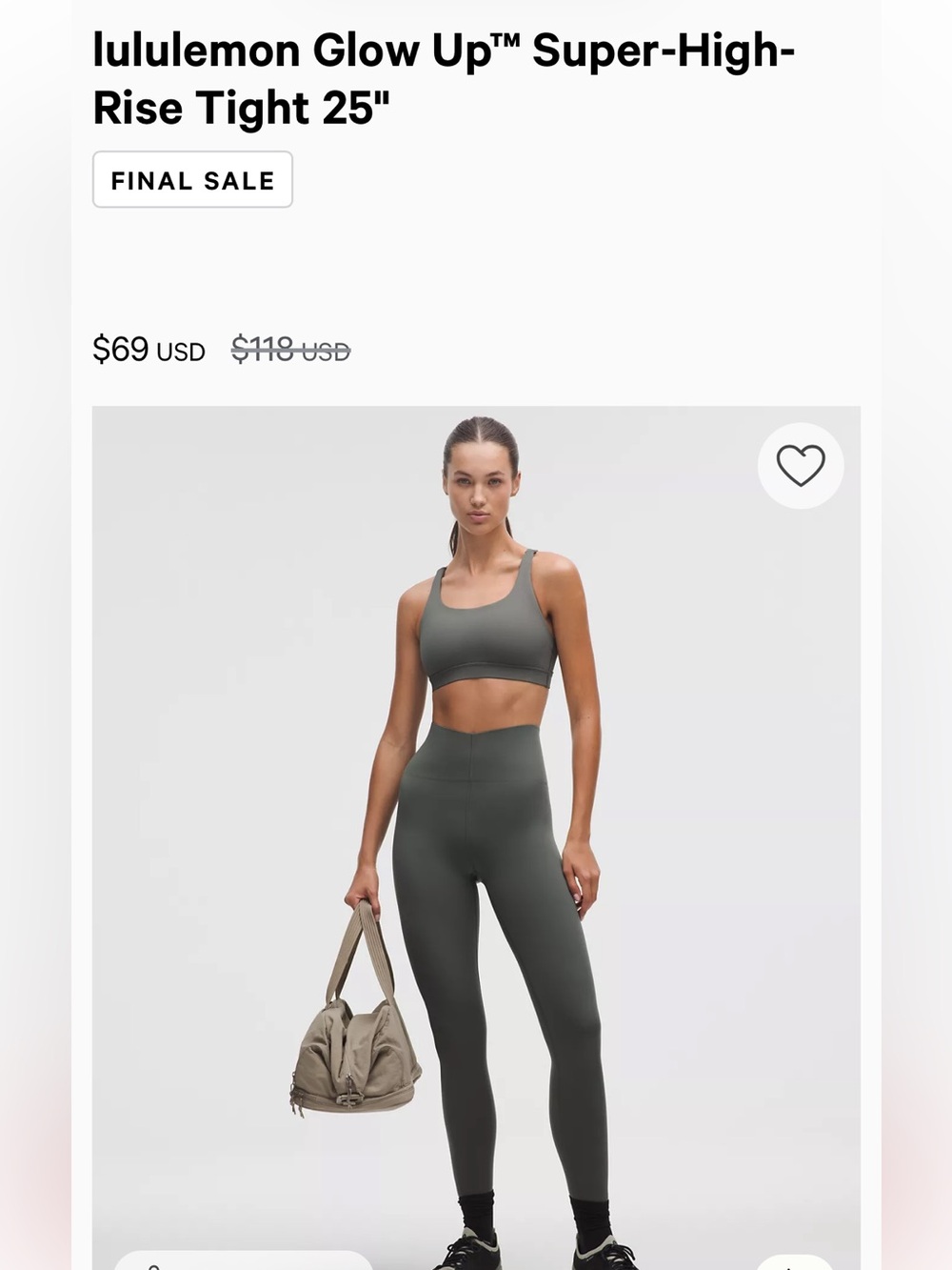 Lululemon Glow Up Super High-Rise Active Leggings and - Olive Green